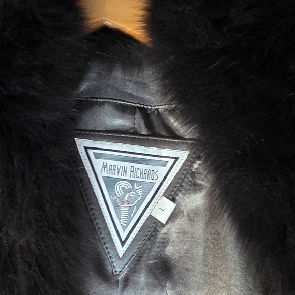 Vintage Marvin Richards Leather & Satin Brown Teddy Jacket with Fox Fur Trim - Picture 4 of 11